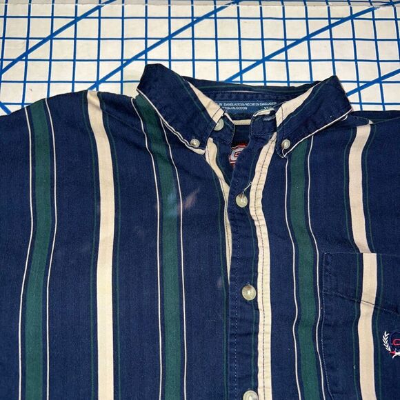 Vtg Men’s 90’s Coliseum Striped Button Down Shirt Size XL 100% Cotton Blue Green - Picture 7 of 11
